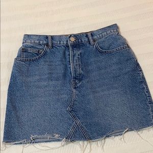 Distressed denim mini skirt